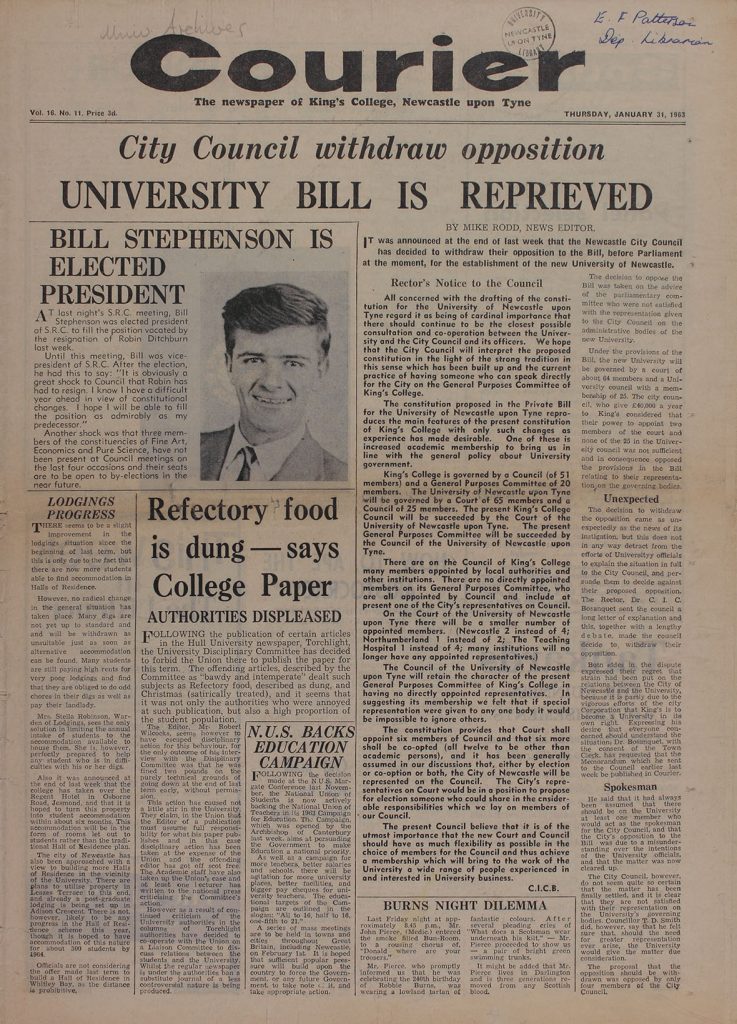 'University Bill is Reprieved', 31st January 1963