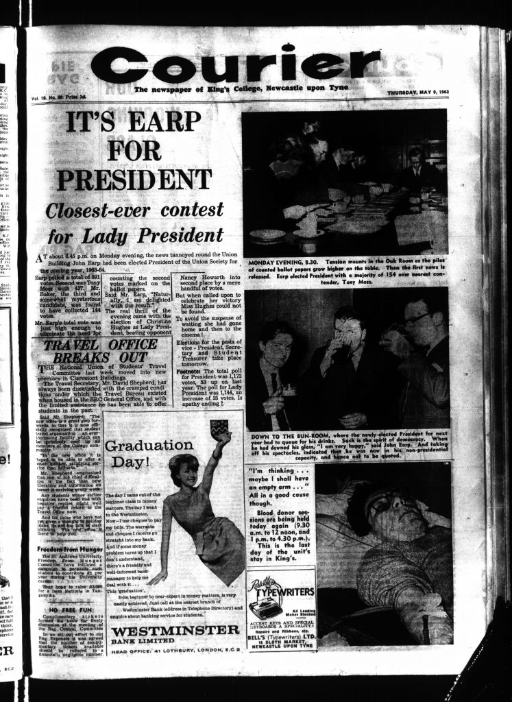 'It's Earp for President', example of the Courier with increased use of photography, 9th May 1963