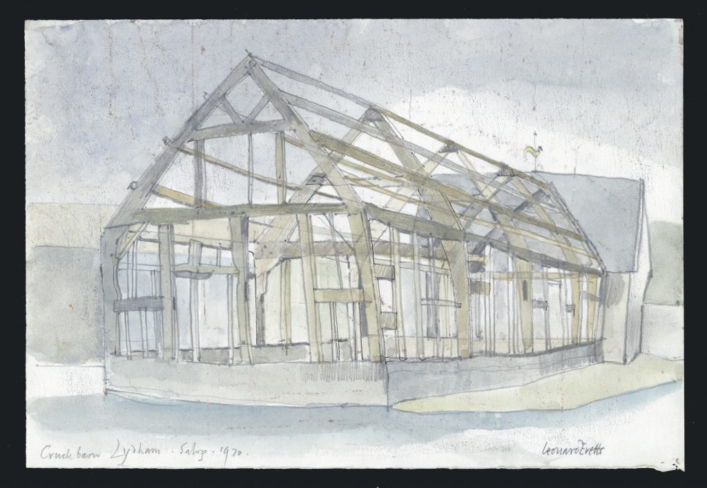 Sketch of Cruck Barn, Lydham