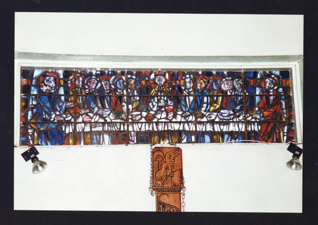 Photograph of the stained glass window above the Alter, Evetts’ interpretation of the Last Supper